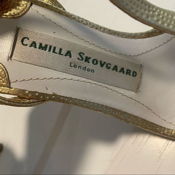 Camilla Skovgaard gold leather T strap stiletto heels 37.5 - Picture 10 of 13